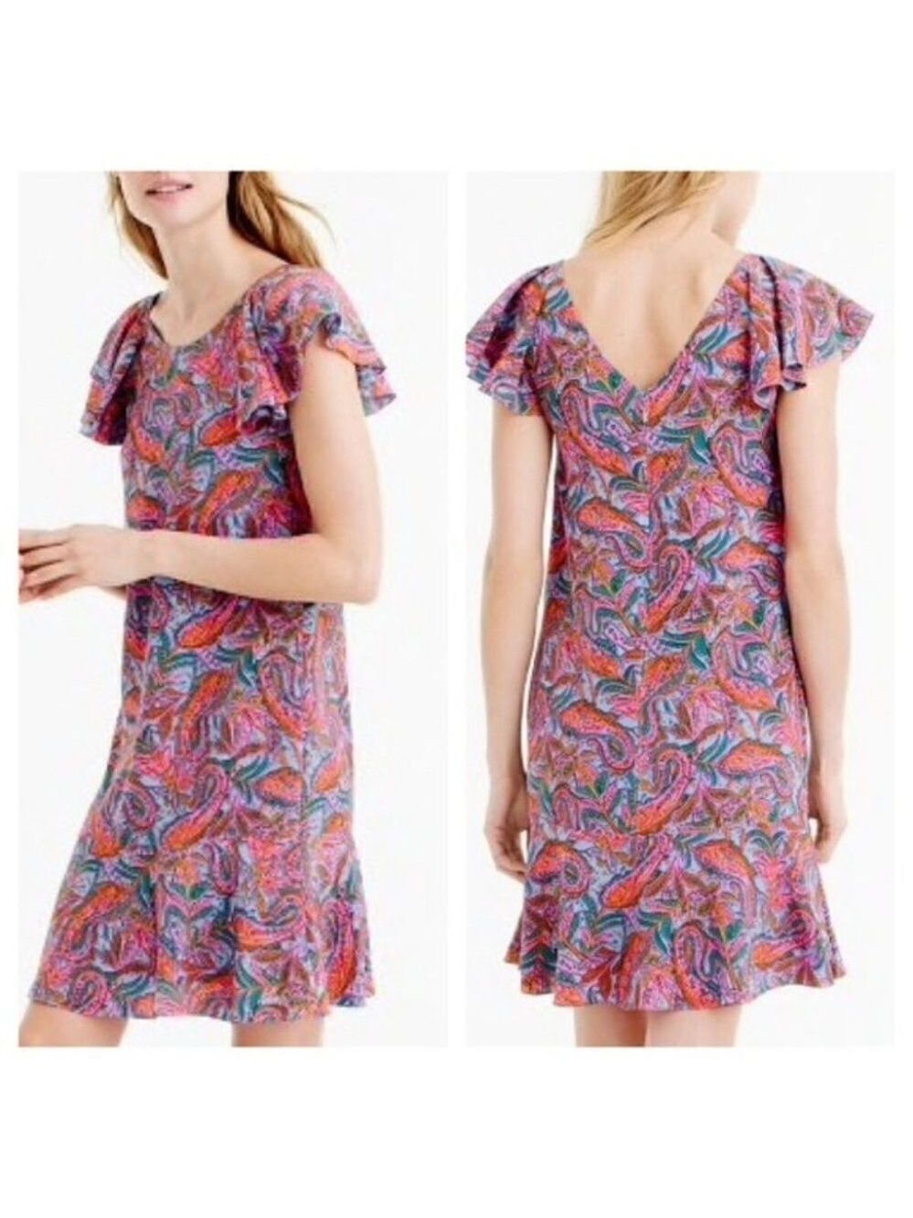 J Crew | Silk Ruffle Dress in Paisley Print (4 Tall)